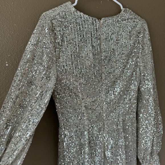 AMEN couture paillettes sequin beaded silver long sleeve mini dress NWT H - Picture 15 of 16